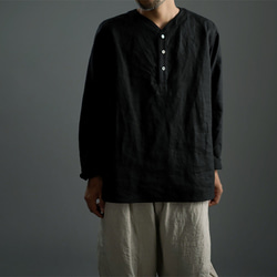 【wafu】Linen Shirt　スリーピングシャツ 男女兼用 / 黒色 t030c-bck1 1枚目の画像