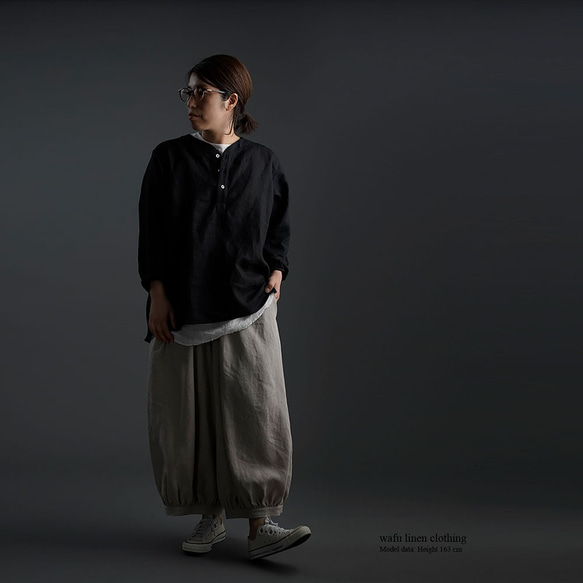 【wafu】Linen Shirt　スリーピングシャツ 男女兼用 / 黒色 t030c-bck1 7枚目の画像