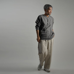[wafu] 亞麻襯衫睡衣男女通用/暗色 t030c-nib1 第5張的照片