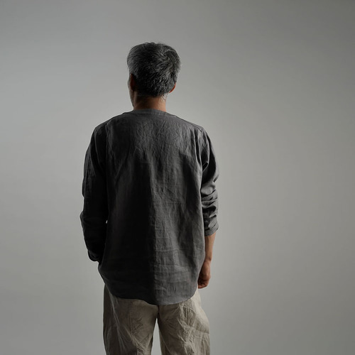 wafu】Linen Shirt スリーピングシャツ 男女兼用 / 鈍色(に