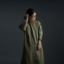 【wafu 入門編】数量限定！Linen Dress シャーリングハイネック ドレス/やなぎぞめa008f-ygz2 2枚目の画像