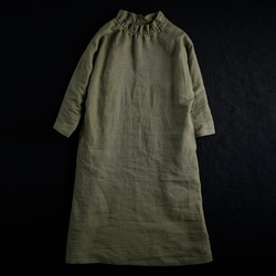 【wafu 入門編】数量限定！Linen Dress シャーリングハイネック ドレス/やなぎぞめa008f-ygz2 9枚目の画像