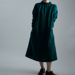 【wafu 入門編】数量限定！Linen Dress シャーリングハイネック ドレス/ビリジアン a008f-vrj2 1枚目の画像