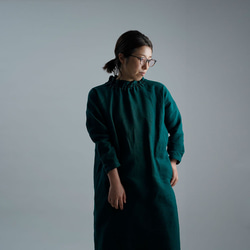 【wafu 入門編】数量限定！Linen Dress シャーリングハイネック ドレス/ビリジアン a008f-vrj2 2枚目の画像