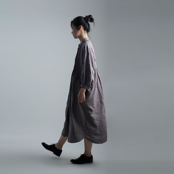 【wafu】【受注製作】Linen Dress 超高密度リネン ピンタックワンピース /茶鼠 a006b-cnz1 6枚目の画像