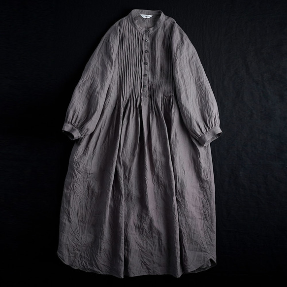【wafu】【受注製作】Linen Dress 超高密度リネン ピンタックワンピース /茶鼠 a006b-cnz1 10枚目の画像