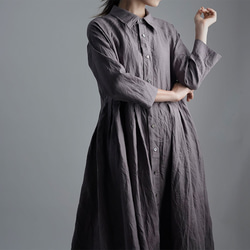 【wafu】【受注製作】Linen Dress 超高密度リネン ワンピース / 茶鼠(ちゃねずみ) a013j-cnz1 2枚目の画像