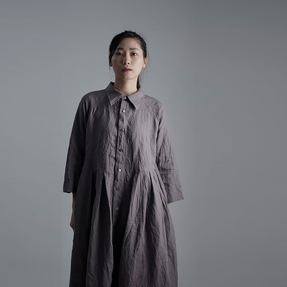 【wafu】【受注製作】Linen Dress 超高密度リネン ワンピース / 茶鼠(ちゃねずみ) a013j-cnz1 3枚目の画像