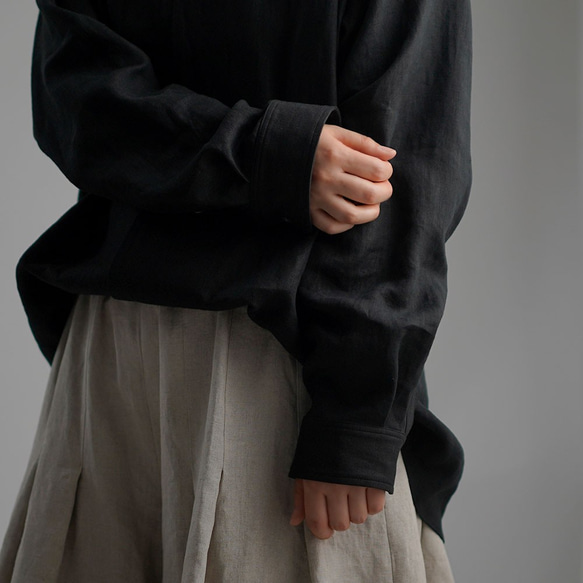 [wafu] 超大亞麻襯衫 Hiyoku Big Shirt 男女通用 / 黑色 t021e-bck1 第8張的照片