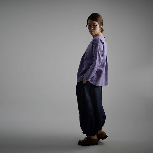 [wafu] 亞麻上衣 超高密度亞麻褶襉襯衫 / Fujimurasaki t011a-fjm1 第6張的照片