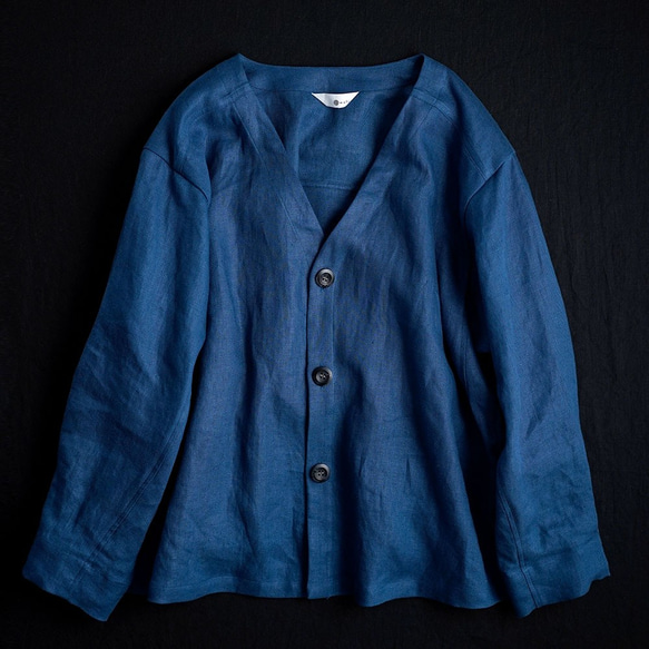 【wafu プレミアム】Linen Basque jacket  艶バスクジャケット/オーシャン h005e-ocn2 10枚目の画像