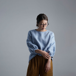 Linen Top 表面起毛 ふんわり袖 ガゼットブラウス /水色 t011f-blu2 2枚目の画像