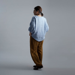 Linen Top 表面起毛 ふんわり袖 ガゼットブラウス /水色 t011f-blu2 5枚目の画像