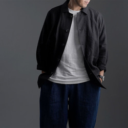 [wafu] 亞麻夾克連身服男女通用 / 黑色 h031c-bck2 第2張的照片