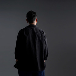 [wafu] 亞麻夾克連身服男女通用 / 黑色 h031c-bck2 第4張的照片