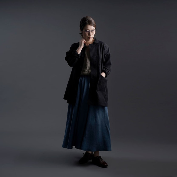 [wafu] 亞麻夾克連身服男女通用 / 黑色 h031c-bck2 第5張的照片