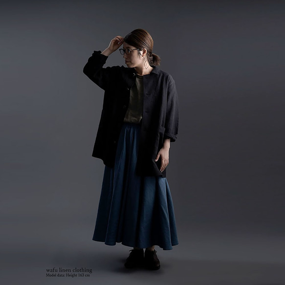[wafu] 亞麻夾克連身服男女通用 / 黑色 h031c-bck2 第6張的照片