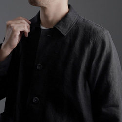 [wafu] 亞麻夾克連身服男女通用 / 黑色 h031c-bck2 第8張的照片