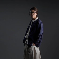 【wafu プレミアム】Linen 起毛 ノーカラーシャツジャケット / ネイビー t036c-neb3 5枚目の画像