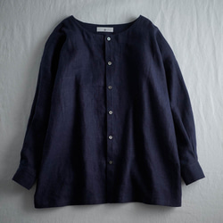 【wafu プレミアム】Linen 起毛 ノーカラーシャツジャケット / ネイビー t036c-neb3 10枚目の画像