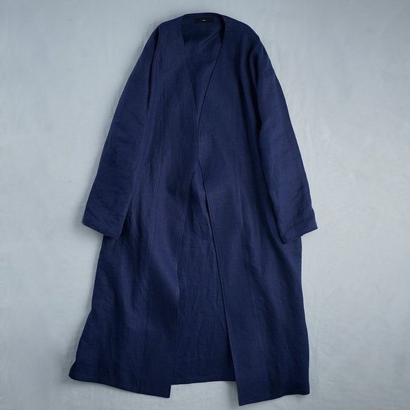 [Wafu premium]亞麻無色大衣/藍色nui h022j-bln2 第9張的照片