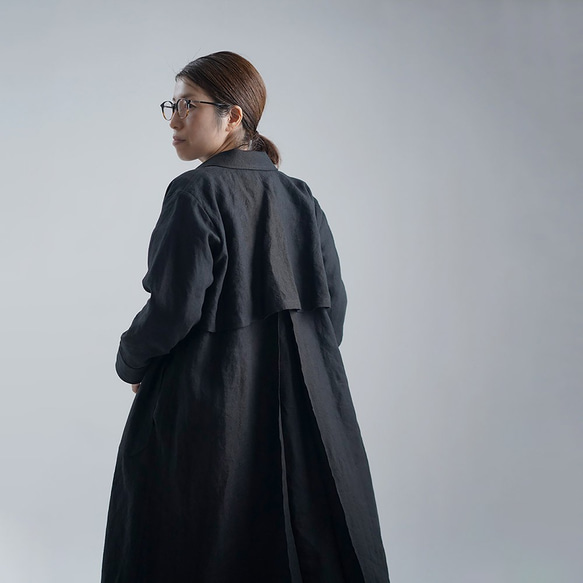 Linen Coat ステンカラー コート / 黒色 h004e-bck2 2枚目の画像