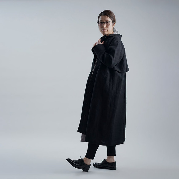 Linen Coat ステンカラー コート / 黒色 h004e-bck2 6枚目の画像