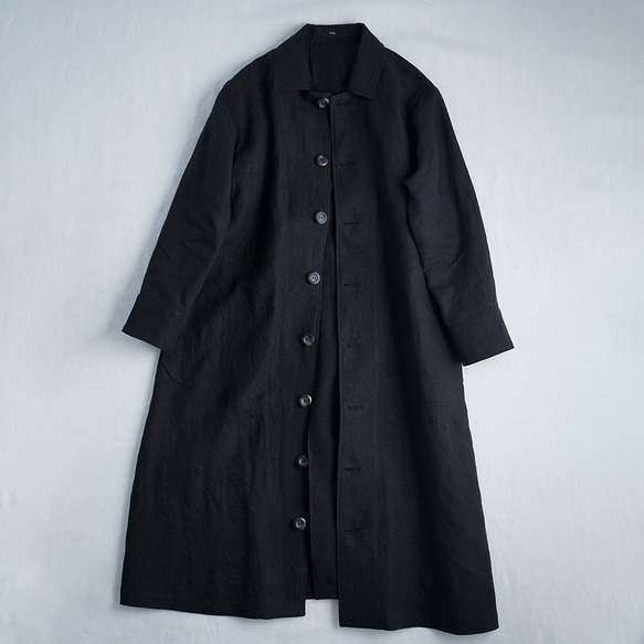 Linen Coat ステンカラー コート / 黒色 h004e-bck2 9枚目の画像