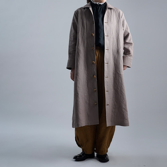 Linen Coat ステンカラー コート / 丁子茶(ちょうじちゃ)h004e-cja2 1枚目の画像