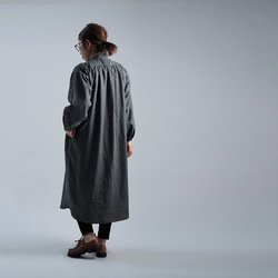 Linen Dress 超高密度リネン スタンドカラーシャツテール / フォレッジグリーン a018d-fgg1 5枚目の画像