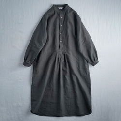 Linen Dress 超高密度リネン スタンドカラーシャツテール / フォレッジグリーン a018d-fgg1 9枚目の画像
