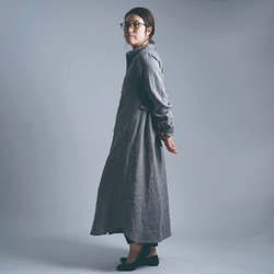 【Lサイズ】Linen Dress シャツテール ワンピース/鈍色(にびいろ) a015c-nib1-l 1枚目の画像