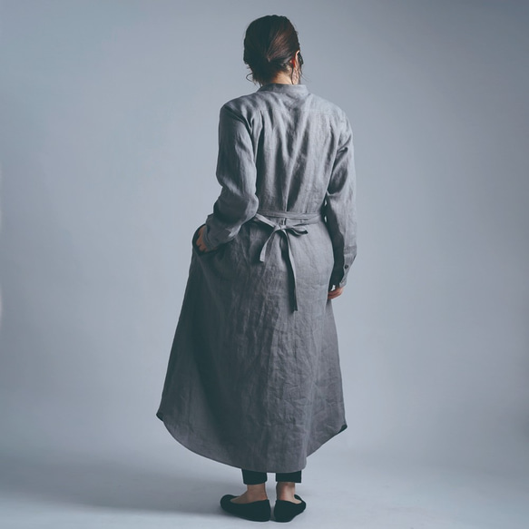 【Lサイズ】Linen Dress シャツテール ワンピース/鈍色(にびいろ) a015c-nib1-l 4枚目の画像