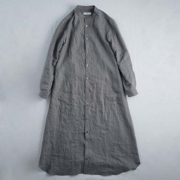 【Lサイズ】Linen Dress シャツテール ワンピース/鈍色(にびいろ) a015c-nib1-l 8枚目の画像