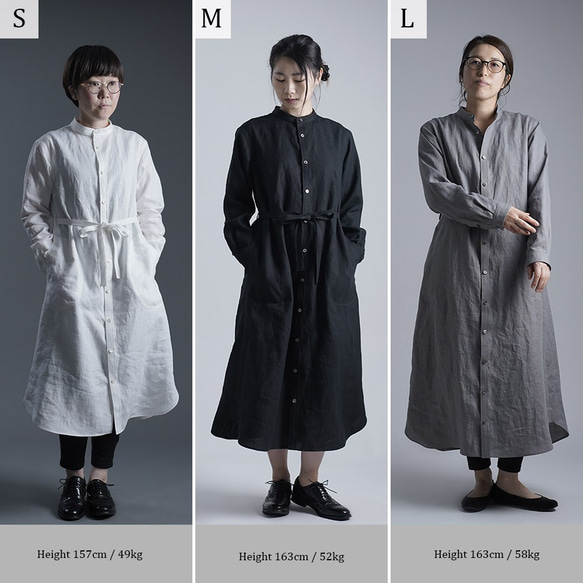 【Lサイズ】Linen Dress シャツテール ワンピース/鈍色(にびいろ) a015c-nib1-l 10枚目の画像