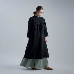 【wafu【受注製作】】Linen Dress　アオザイ　ピンタックワンピース / ブラック a089a-bck2 2枚目の画像