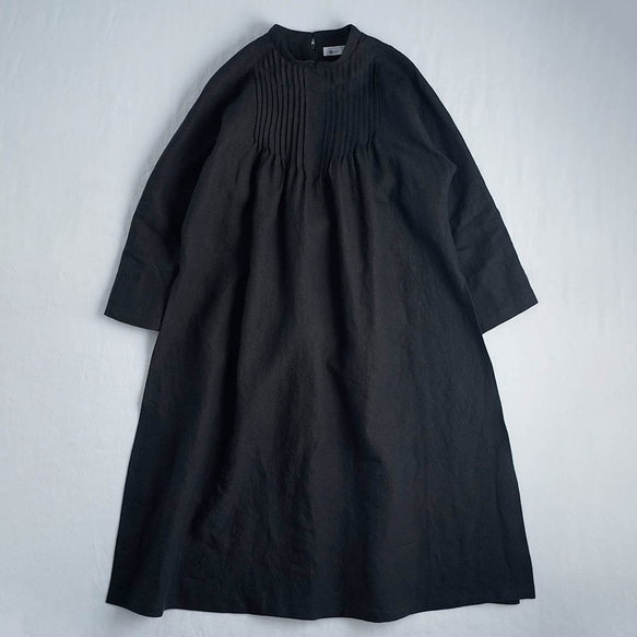 【wafu【受注製作】】Linen Dress　アオザイ　ピンタックワンピース / ブラック a089a-bck2 9枚目の画像