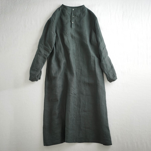 wafu プレミアム】Linen 首をあけない美 ボトルネックワンピース  