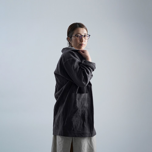 wafu】Linen Jacket カバーオール 男女兼用 厚地ツイル / マホガニー