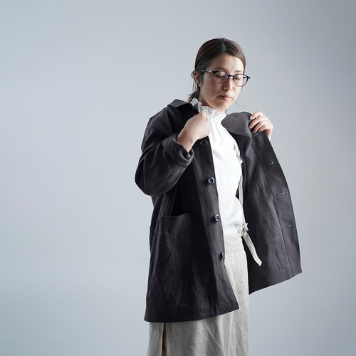 wafu】Linen Jacket カバーオール 男女兼用 厚地ツイル / マホガニー