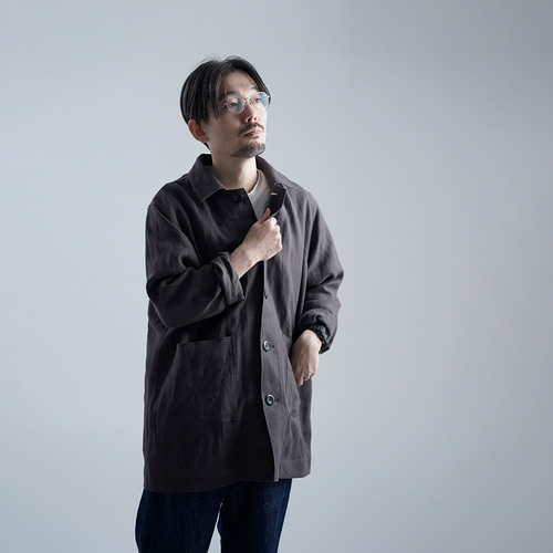 wafu】Linen Jacket カバーオール 男女兼用 厚地ツイル / マホガニー