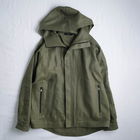 [wafu premium] [訂製] 亞麻外套山派克大衣 / 橄欖色 h053d-olv3 第9張的照片