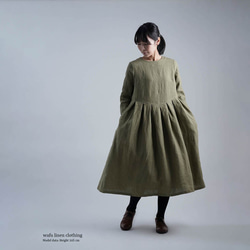 [wafu] 亞麻洋裝 鍵盤褶皺洋裝 中等重量布料/柳染 a013s-ygz2 第2張的照片