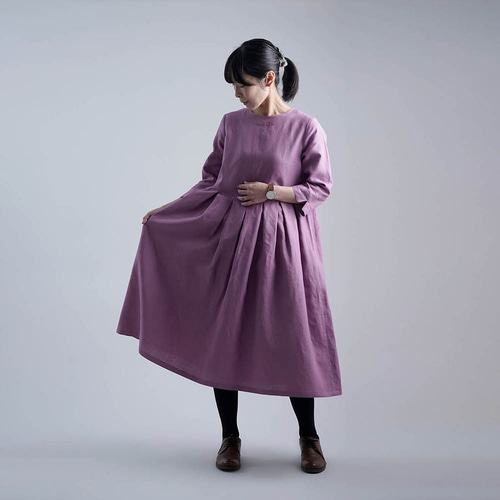 春の装いに！【wafu】Linen Dress 鍵盤タックワンピース 超高密
