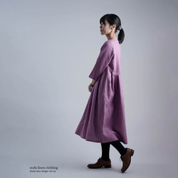 適合春裝！ [Wafu] 亞麻連衣裙鍵盤褶襉一件超高密度亞麻/淡紫色 a013r-fji1 第3張的照片