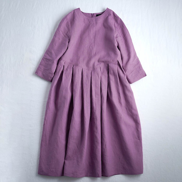 適合春裝！ [Wafu] 亞麻連衣裙鍵盤褶襉一件超高密度亞麻/淡紫色 a013r-fji1 第9張的照片