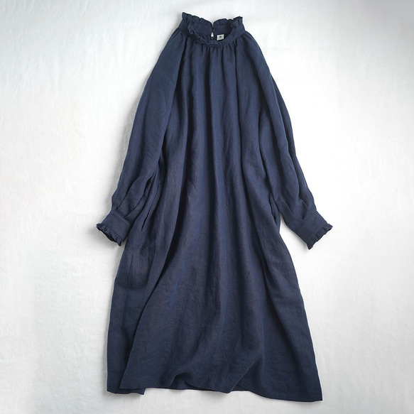 【wafu】Linen Dress フリルネックドレス / 留紺(とめこん) a088a-tmk1 9枚目の画像