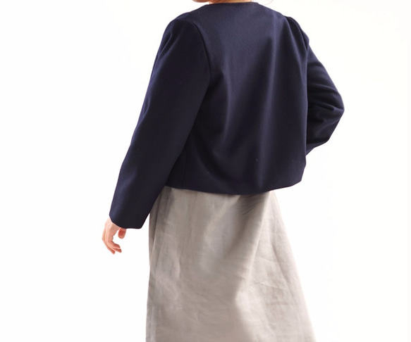 [Wafu]內襯重量級麥爾登羊毛羊毛短上衣夾克圓領/深藍b5-17 第3張的照片