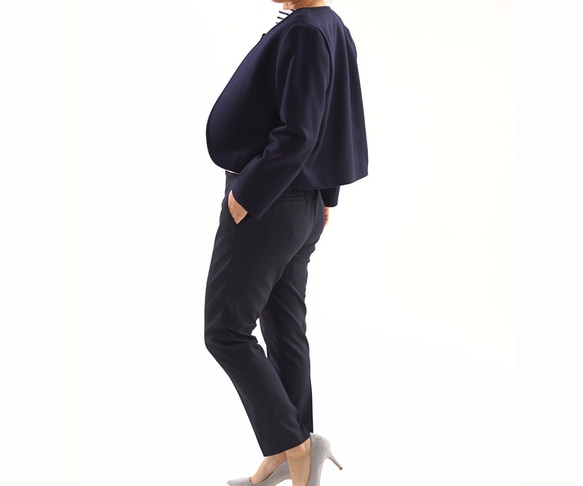 [Wafu]內襯重量級麥爾登羊毛羊毛短上衣夾克圓領/深藍b5-17 第5張的照片