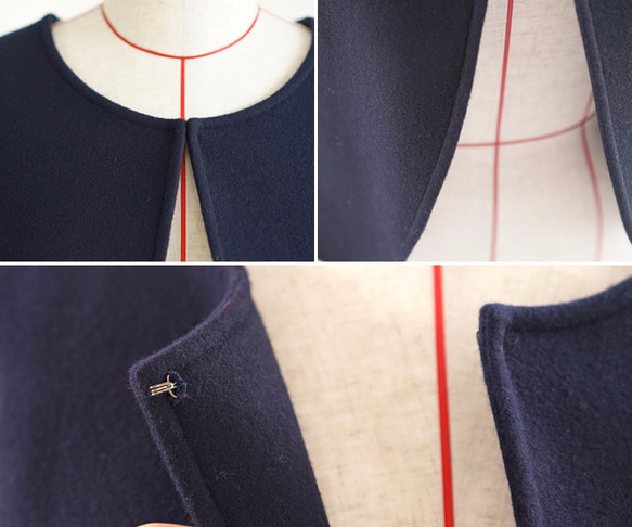 [Wafu]內襯重量級麥爾登羊毛羊毛短上衣夾克圓領/深藍b5-17 第9張的照片